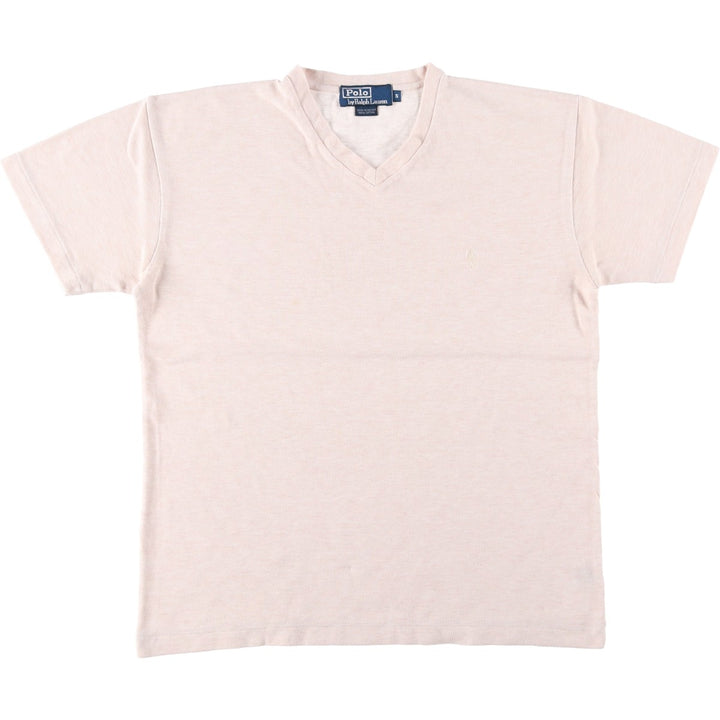 Ralph Lauren POLO by Ralph Lauren pique V-neck short-sleeved T-shirt with a single logo pocket, men's size S (approx.) cotton coral Vintage Second Hand