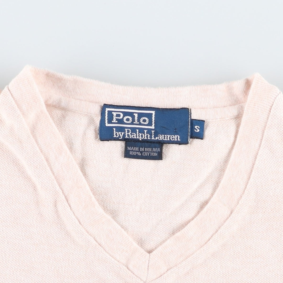 Ralph Lauren POLO by Ralph Lauren pique V-neck short-sleeved T-shirt with a single logo pocket, men's size S (approx.) cotton coral Vintage Second Hand