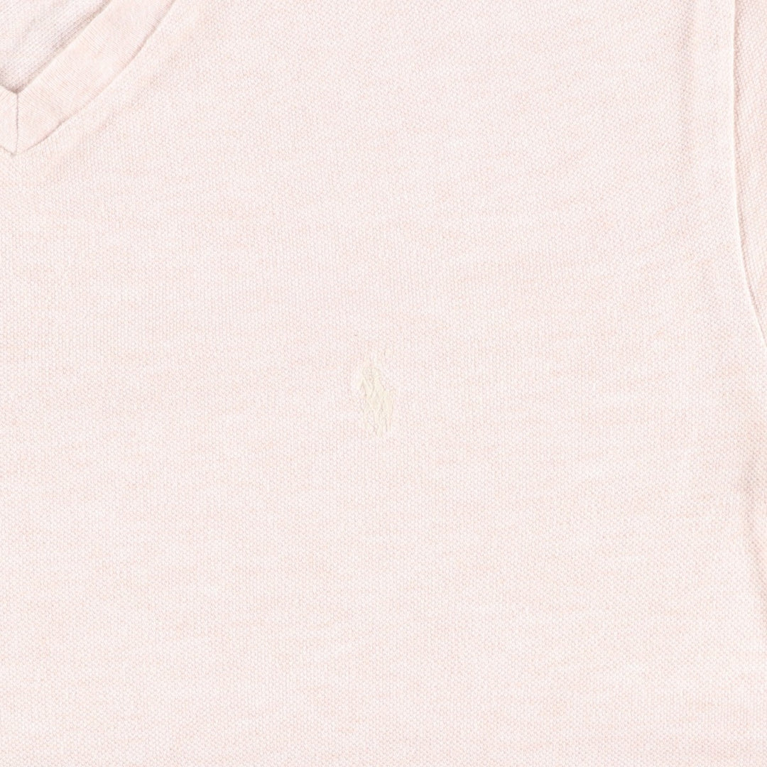 Ralph Lauren POLO by Ralph Lauren pique V-neck short-sleeved T-shirt with a single logo pocket, men's size S (approx.) cotton coral Vintage Second Hand