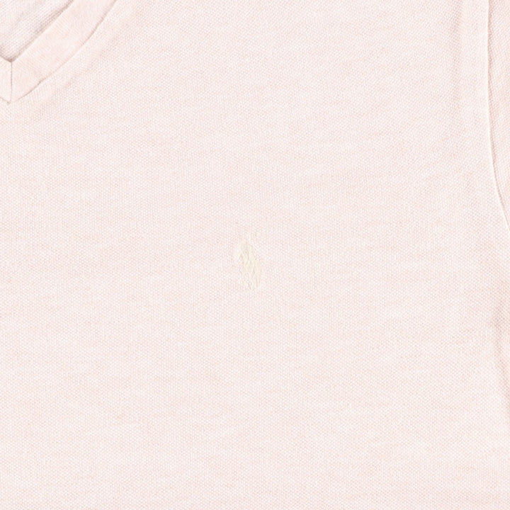 Ralph Lauren POLO by Ralph Lauren pique V-neck short-sleeved T-shirt with a single logo pocket, men's size S (approx.) cotton coral Vintage Second Hand