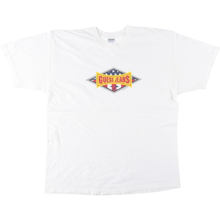 90'S GUESS Short-Sleeve Logo T-Shirt, Made in USA, Men's Size L (Equivalent), Vintage cotton white type Vintage Second Hand
