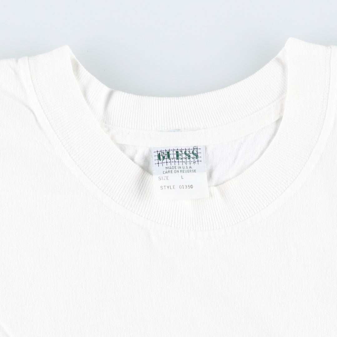 90'S GUESS Short-Sleeve Logo T-Shirt, Made in USA, Men's Size L (Equivalent), Vintage cotton white type Vintage Second Hand