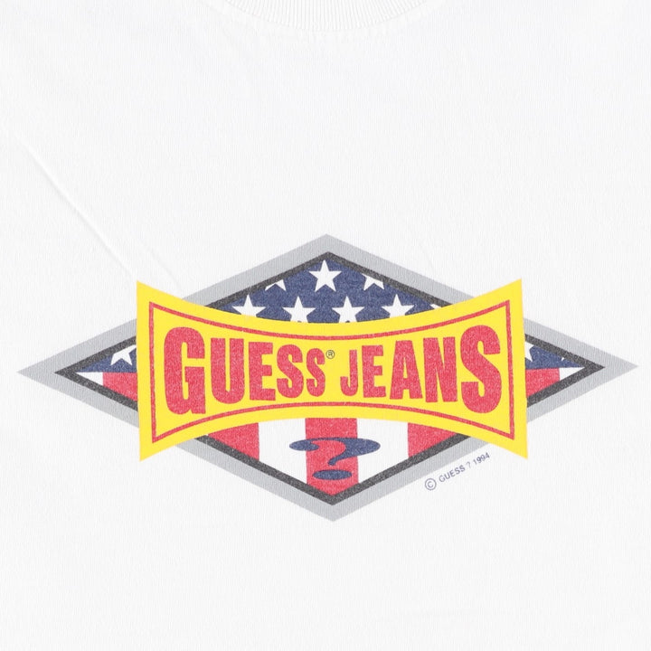 90'S GUESS Short-Sleeve Logo T-Shirt, Made in USA, Men's Size L (Equivalent), Vintage cotton white type Vintage Second Hand