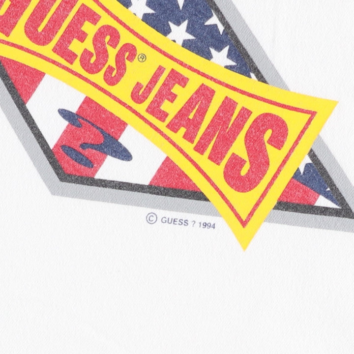 90'S GUESS Short-Sleeve Logo T-Shirt, Made in USA, Men's Size L (Equivalent), Vintage cotton white type Vintage Second Hand