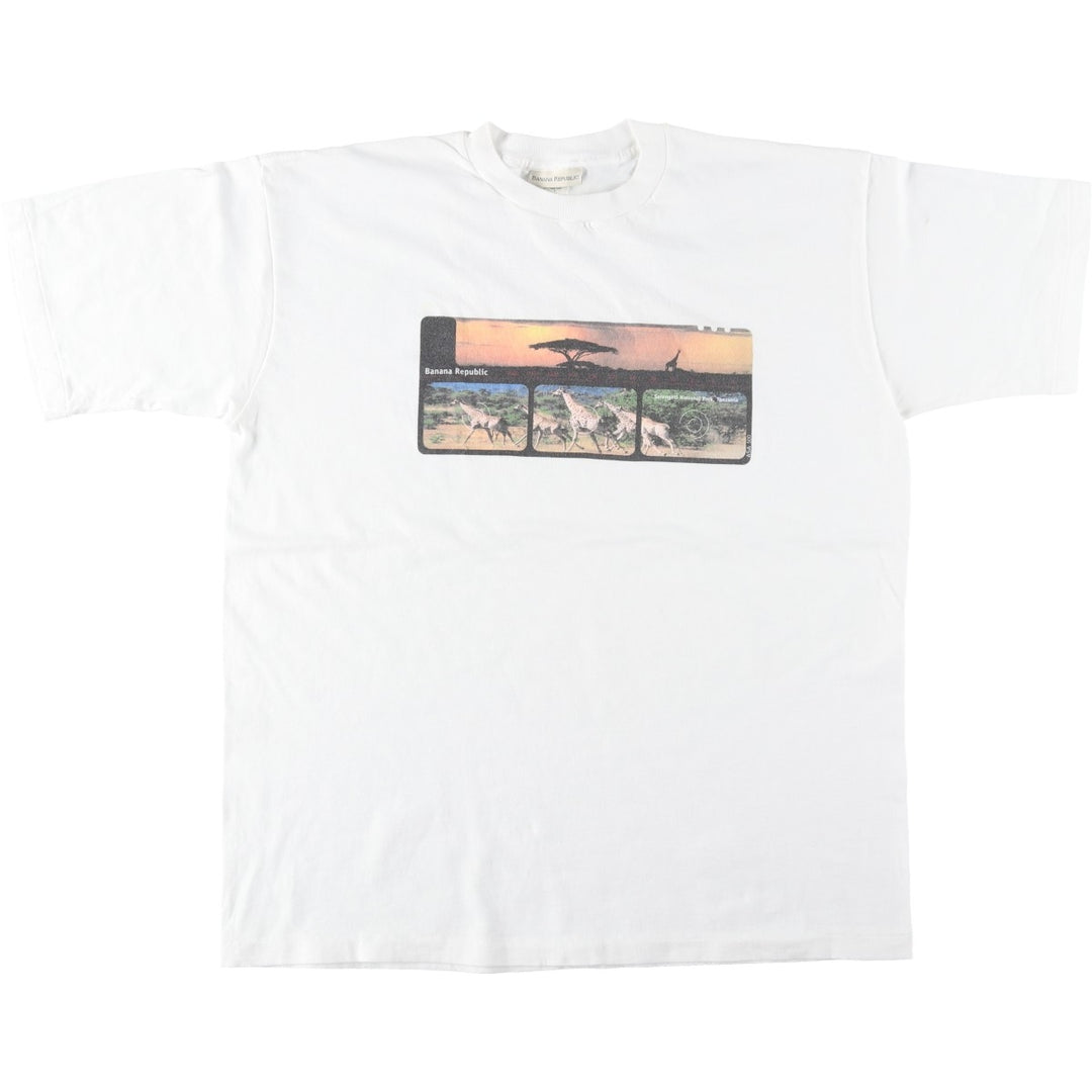 90'S Banana Republic Short-Sleeve Printed T-Shirt, Men's Size L (Equivalent), Vintage cotton white type Vintage Second Hand