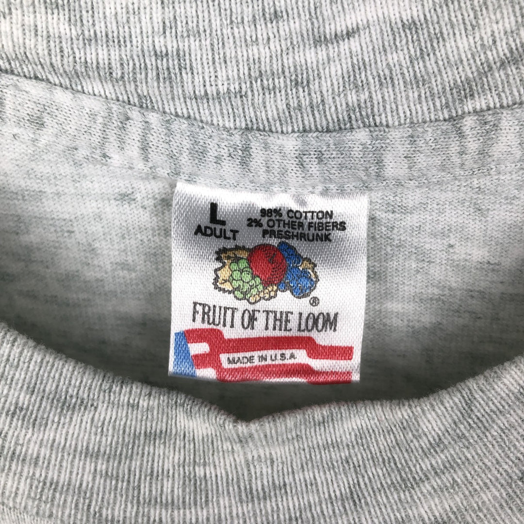 90'S Fruit of the Loom printed T-shirt, made in the USA, men's size L, vintage cotton gray type Vintage Second Hand