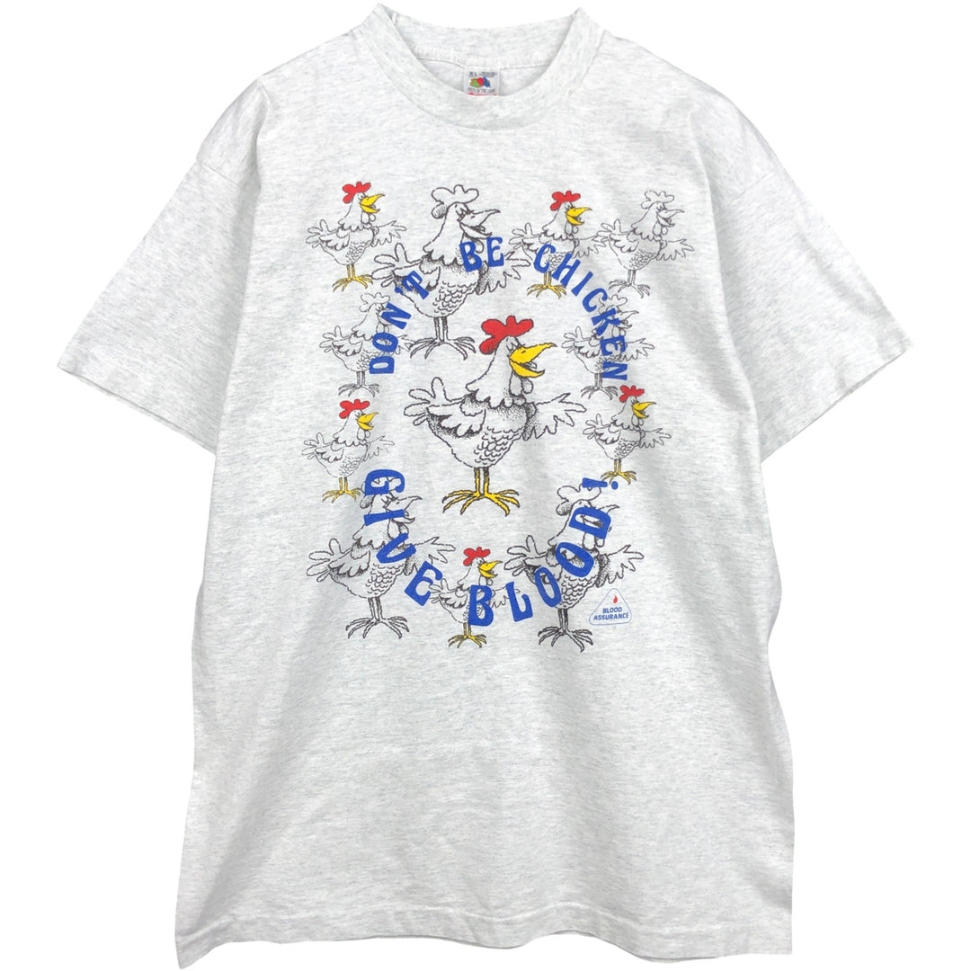 90'S Fruit of the Loom printed T-shirt, made in the USA, men's XL size, vintage cotton gray type Vintage Second Hand