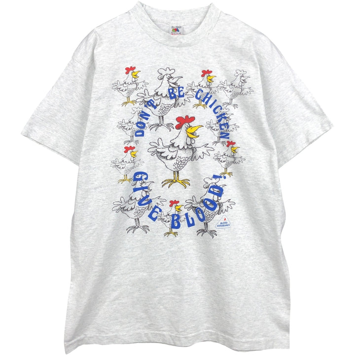 90'S Fruit of the Loom printed T-shirt, made in the USA, men's XL size, vintage cotton gray type Vintage Second Hand