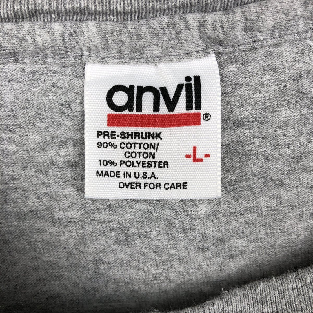 90'S Anvil Printed T-shirt, Made in USA, Men's L size, Vintage cotton gray type Vintage Second Hand