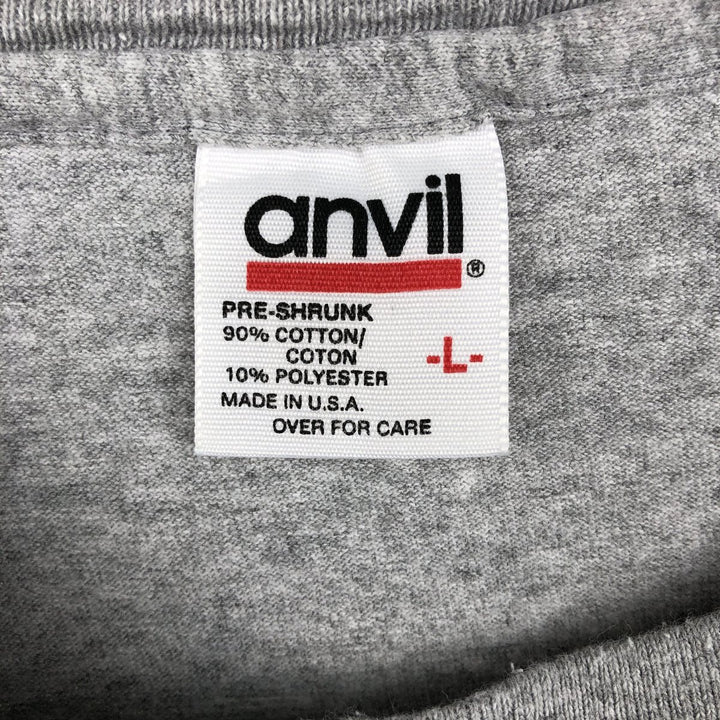 90'S Anvil Printed T-shirt, Made in USA, Men's L size, Vintage cotton gray type Vintage Second Hand