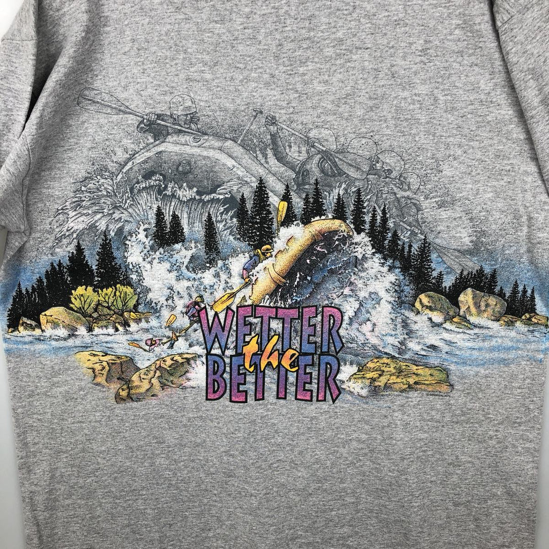90'S Anvil Printed T-shirt, Made in USA, Men's L size, Vintage cotton gray type Vintage Second Hand