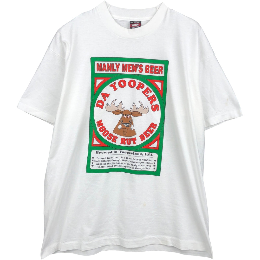 90'S Fruit of the Loom Best Print T-Shirt, Made in USA, Men's Size XL (approx.) cotton white type Vintage Second Hand
