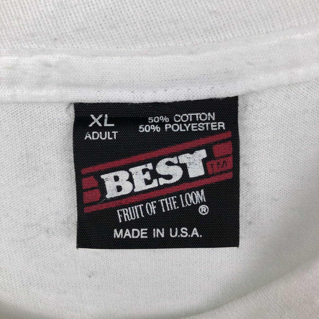 90'S Fruit of the Loom Best Print T-Shirt, Made in USA, Men's Size XL (approx.) cotton white type Vintage Second Hand