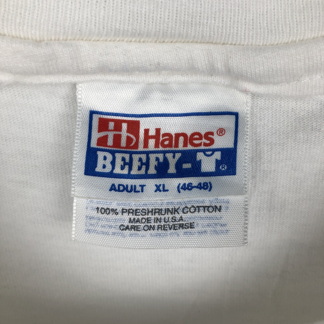 90'S Hanes BEEFY-T Print T-Shirt, Made in USA, Men's XL equivalent, Vintage, Double-sided print cotton white type Vintage Second Hand
