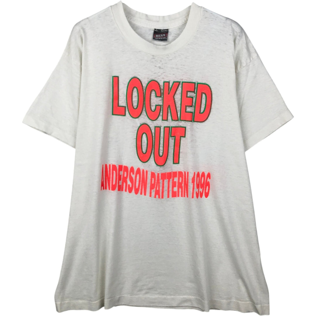 90'S Fruit of the Loom Best Printed T-shirt, Made in USA, Men's L size, Vintage cotton white type Vintage Second Hand