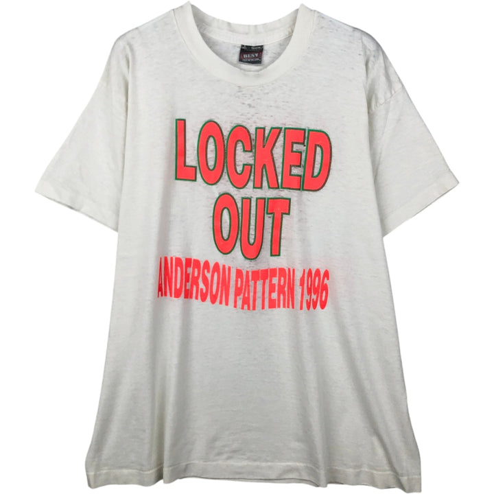 90'S Fruit of the Loom Best Printed T-shirt, Made in USA, Men's L size, Vintage cotton white type Vintage Second Hand