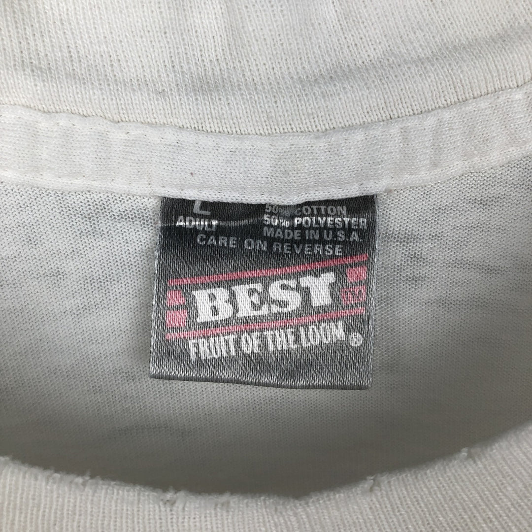 90'S Fruit of the Loom Best Printed T-shirt, Made in USA, Men's L size, Vintage cotton white type Vintage Second Hand