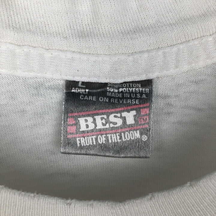 90'S Fruit of the Loom Best Printed T-shirt, Made in USA, Men's L size, Vintage cotton white type Vintage Second Hand
