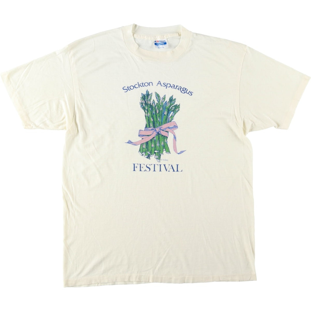 90'S Hanes Fifty-Fifty Blue Tag Printed T-Shirt Made in USA Men's XL Vintage cotton unbleached Vintage Second Hand