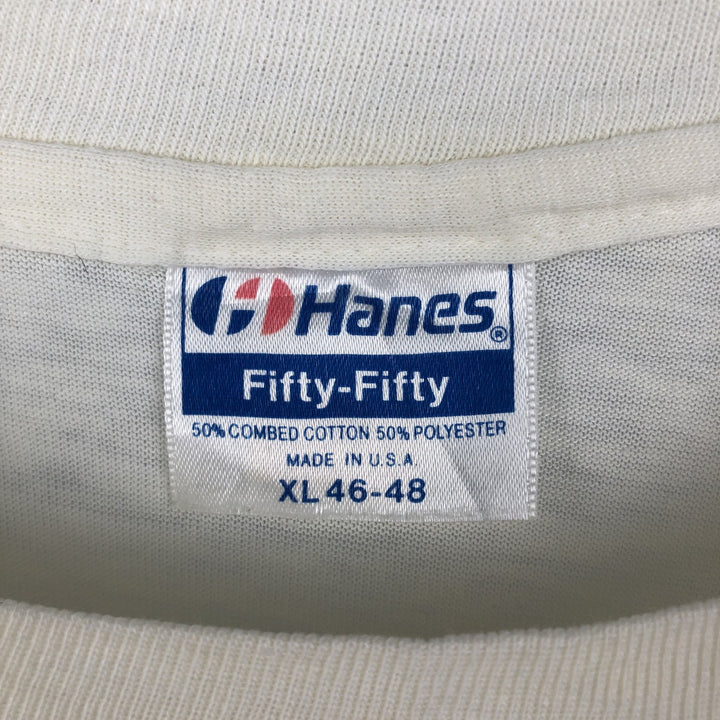 90'S Hanes Fifty-Fifty Blue Tag Printed T-Shirt Made in USA Men's XL Vintage cotton unbleached Vintage Second Hand