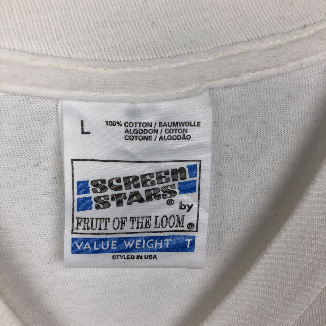 90'S Fruit of the Loom Screen Stars Print T-Shirt, Made in USA, Men's Size L (approx.), Vintage cotton white type Vintage Second Hand