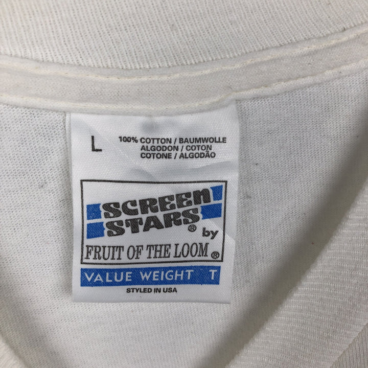 90'S Fruit of the Loom Screen Stars Print T-Shirt, Made in USA, Men's Size L (approx.), Vintage cotton white type Vintage Second Hand