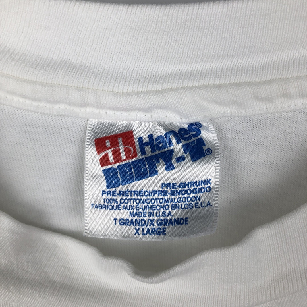 90'S Hanes BEEFY-T Printed T-shirt Made in USA Men's XL Vintage cotton white type Vintage Second Hand