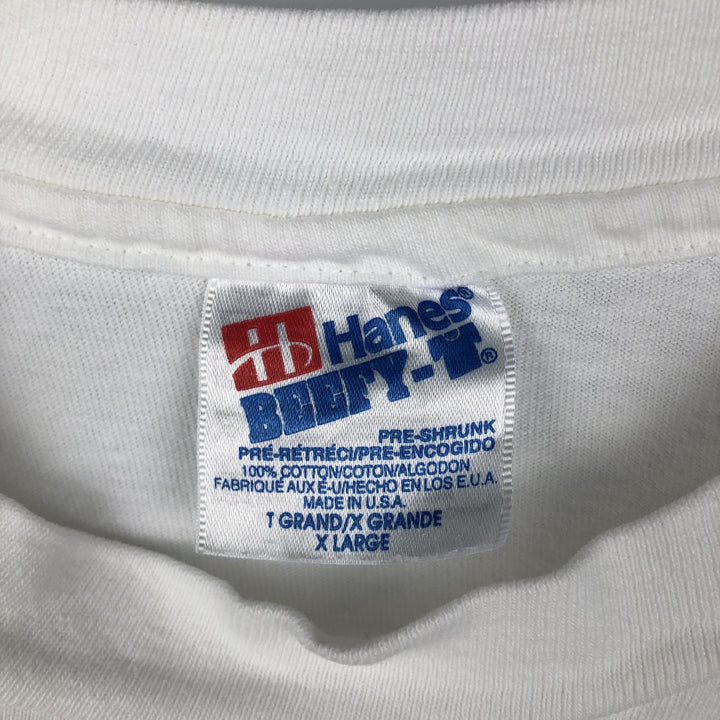 90'S Hanes BEEFY-T Printed T-shirt Made in USA Men's XL Vintage cotton white type Vintage Second Hand
