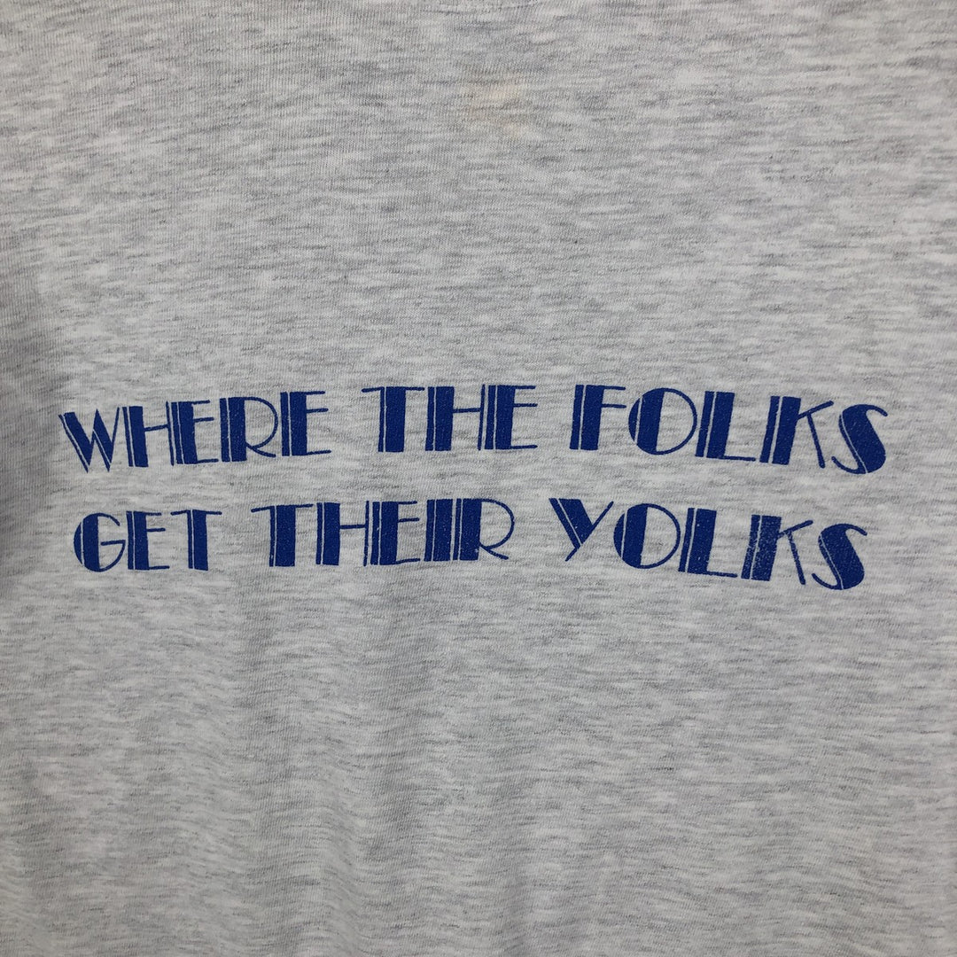 90'S Hanes BEEFY-T parody print T-shirt, made in USA, men's size L equivalent. cotton navy blue type Vintage Second Hand