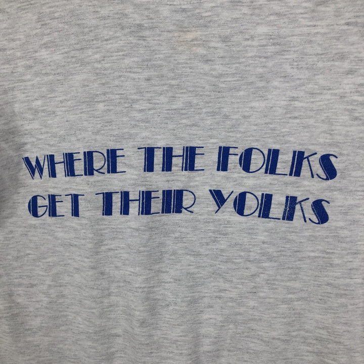 90'S Hanes BEEFY-T parody print T-shirt, made in USA, men's size L equivalent. cotton navy blue type Vintage Second Hand