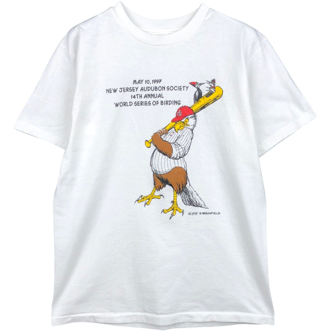 90'S Anvil Printed T-shirt, Made in USA, Men's M size, Vintage cotton white type Vintage Second Hand