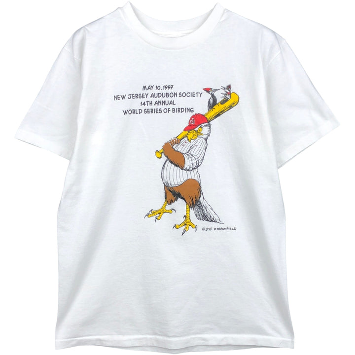 90'S Anvil Printed T-shirt, Made in USA, Men's M size, Vintage cotton white type Vintage Second Hand