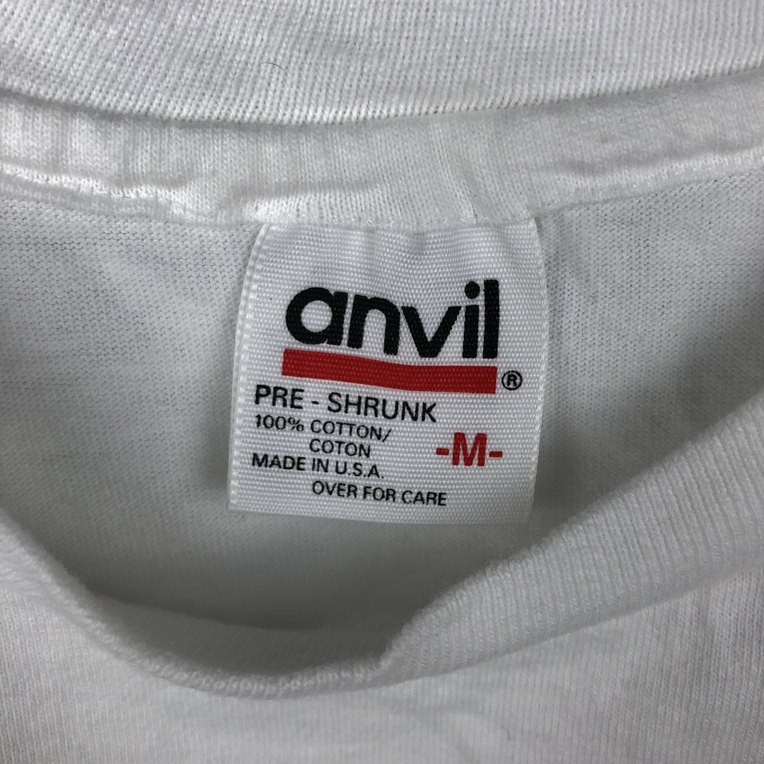 90'S Anvil Printed T-shirt, Made in USA, Men's M size, Vintage cotton white type Vintage Second Hand