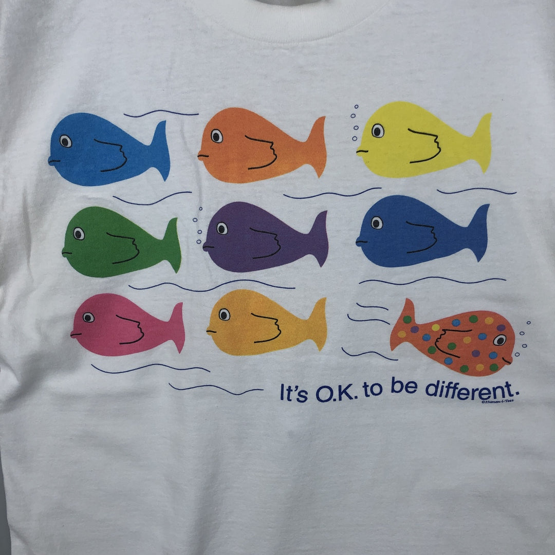 90'S Anvil fish print t-shirt, men's size M equivalent, vintage. cotton white type Vintage Second Hand