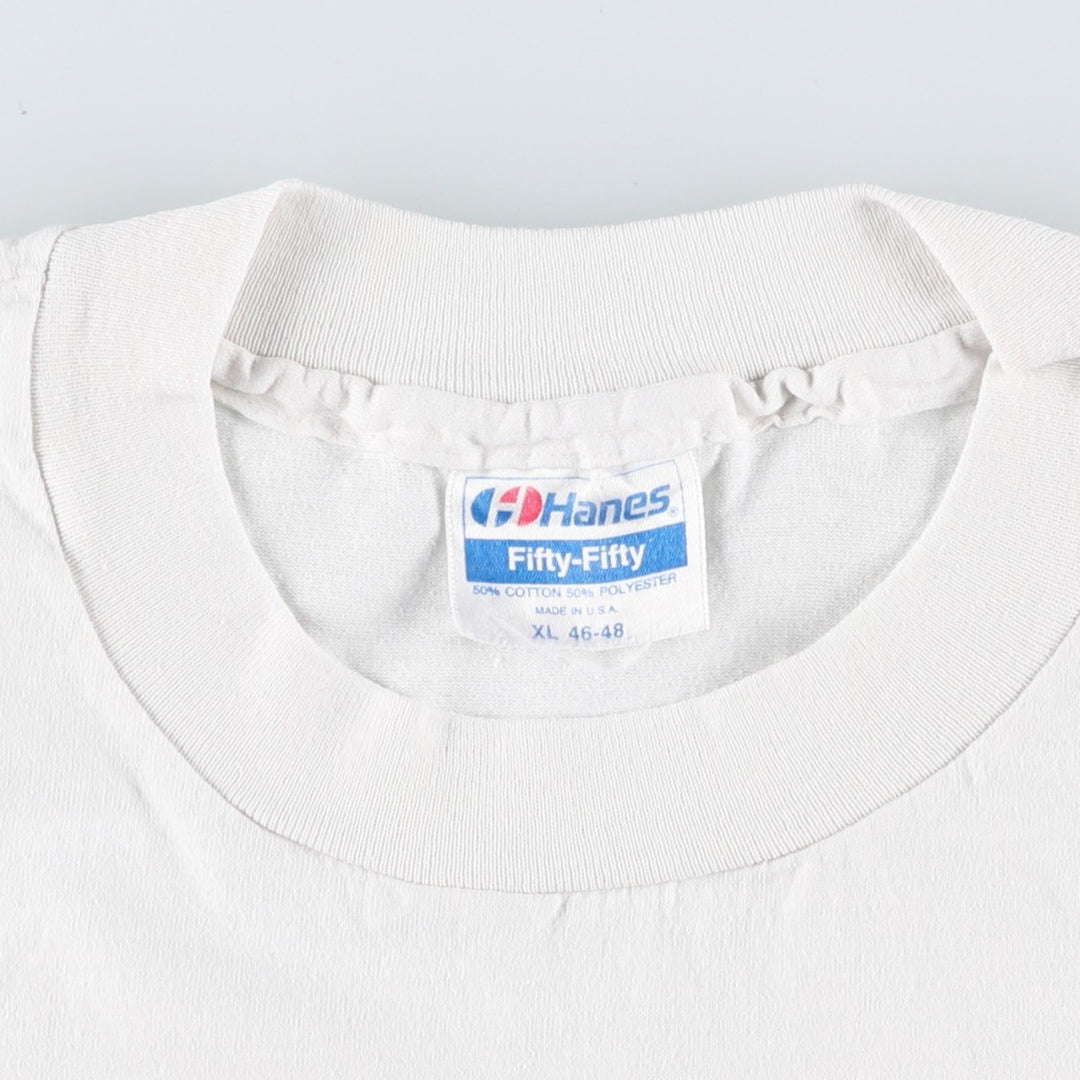 90'S Hanes Fifty-Fifty Blue Tag Printed T-Shirt Made in USA Men's XL Vintage cotton white type Vintage Second Hand