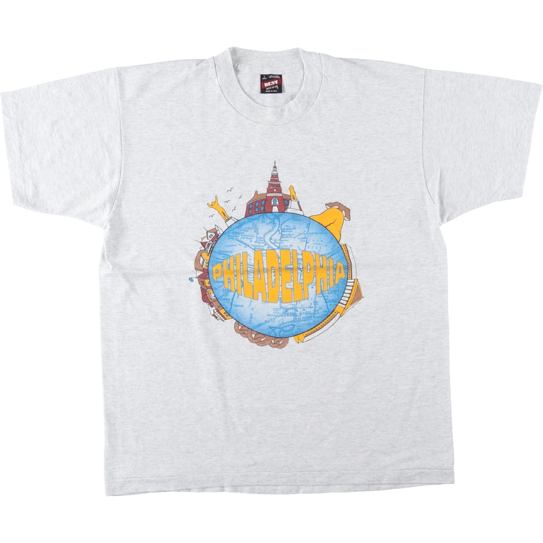 90'S Fruit of the Loom Best Print T-Shirt, Made in USA, Men's Size L (approx.) cotton white type Vintage Second Hand