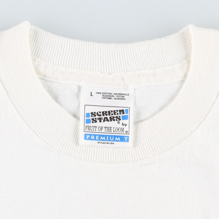 90'S Fruit of the Loom Screen Stars Print T-Shirt, Made in USA, Men's Size L (approx.), Vintage cotton white type Vintage Second Hand