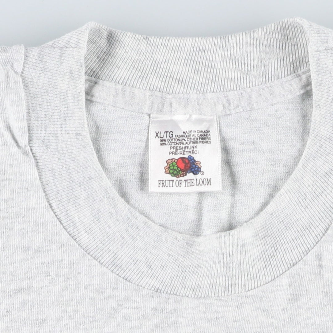 90'S Fruit of the Loom printed T-shirt, made in Canada, men's XL size, vintage cotton white type Vintage Second Hand