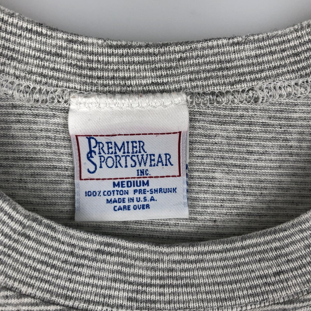 90'S PREMIER SPORTSWEAR Striped Pattern Print T-Shirt, Made in USA, Men's Size M (Equivalent), Vintage cotton gray type Vintage Second Hand