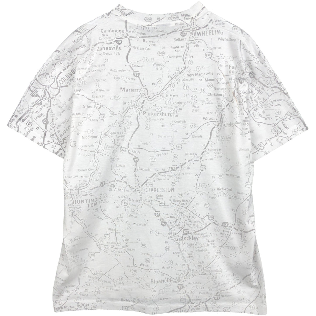 All-over print T-shirt, men's size L (approx.) unclear white type Vintage Second Hand