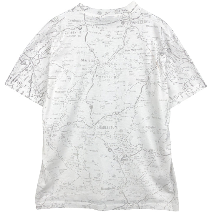 All-over print T-shirt, men's size L (approx.) unclear white type Vintage Second Hand