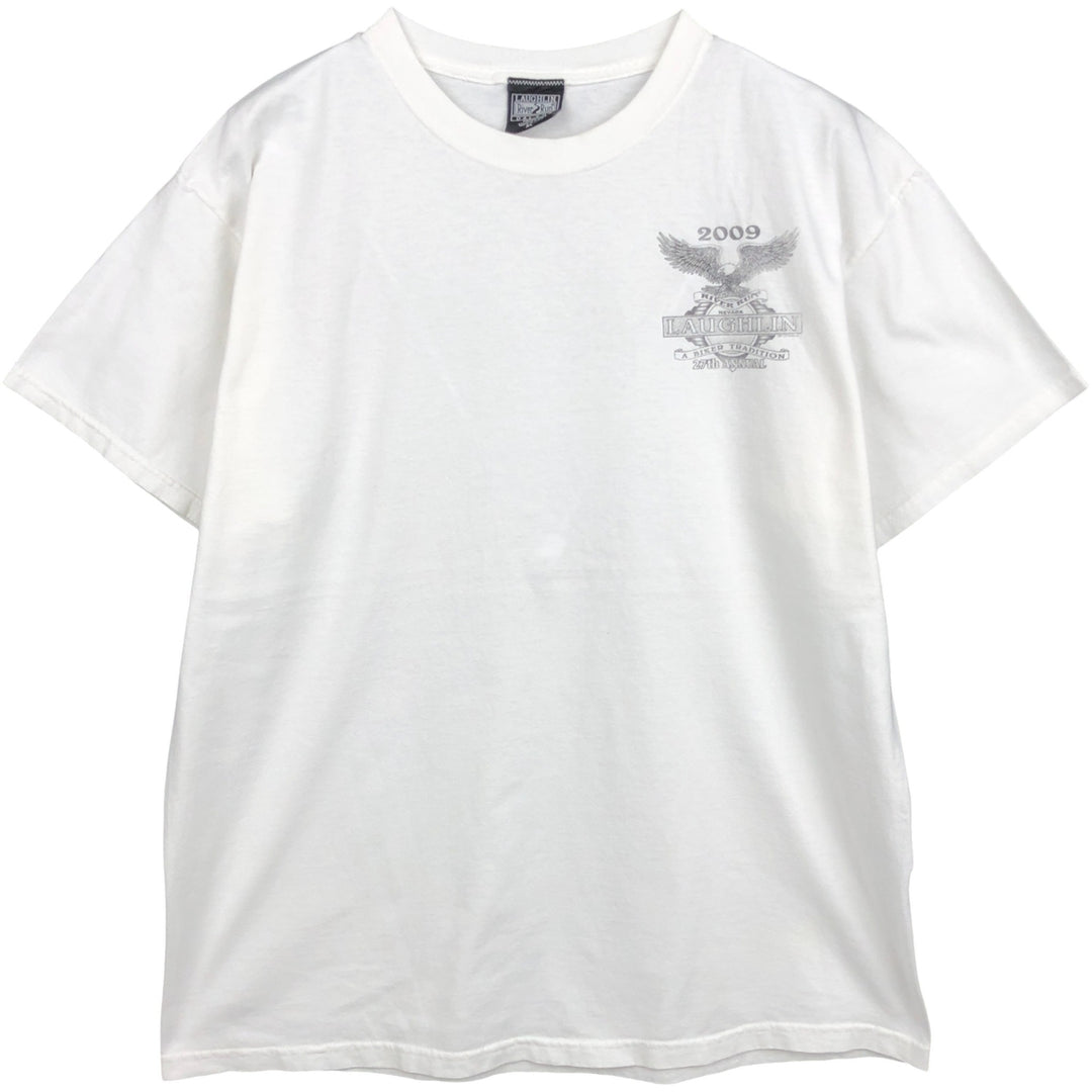 Laughlin River Run Eagle Pattern Print T-Shirt, Made in USA, Men's XL (approx.) cotton white type Vintage Second Hand