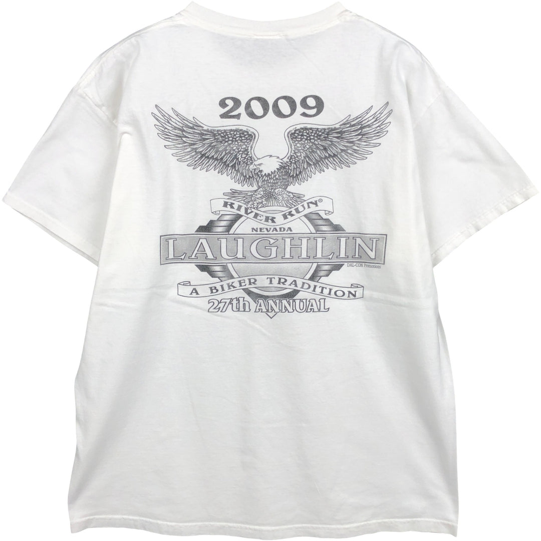 Laughlin River Run Eagle Pattern Print T-Shirt, Made in USA, Men's XL (approx.) cotton white type Vintage Second Hand