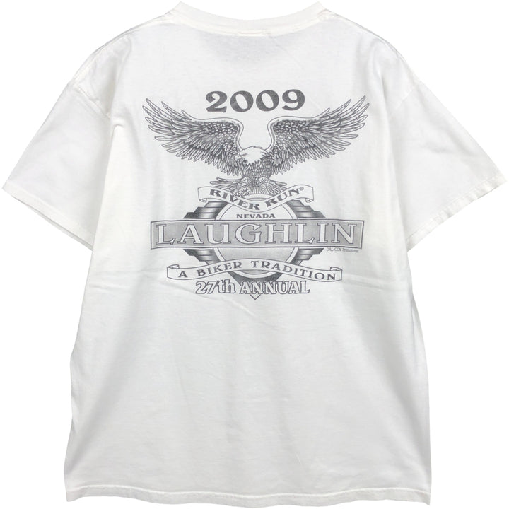 Laughlin River Run Eagle Pattern Print T-Shirt, Made in USA, Men's XL (approx.) cotton white type Vintage Second Hand