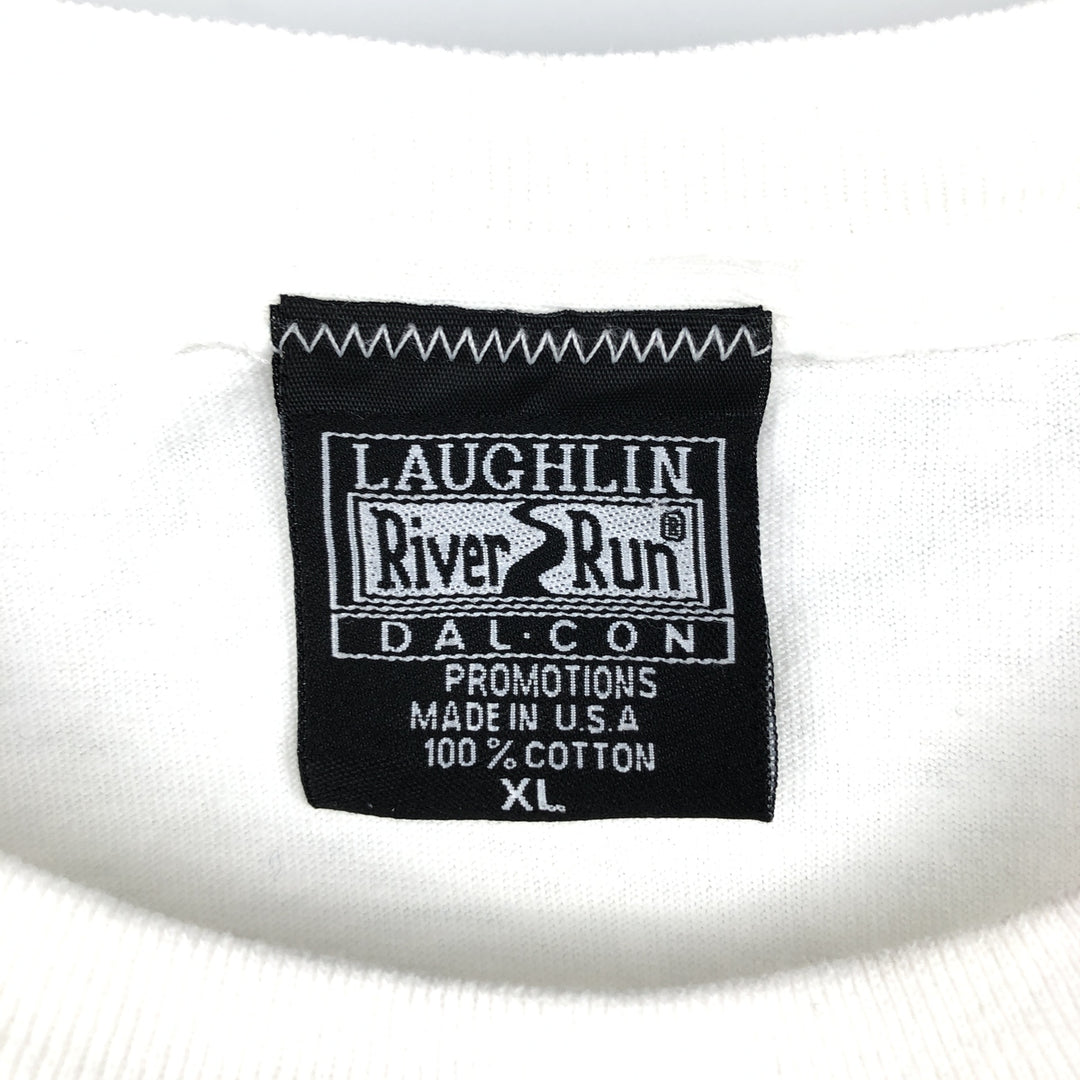 Laughlin River Run Eagle Pattern Print T-Shirt, Made in USA, Men's XL (approx.) cotton white type Vintage Second Hand