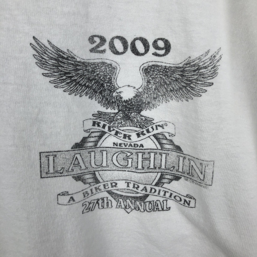 Laughlin River Run Eagle Pattern Print T-Shirt, Made in USA, Men's XL (approx.) cotton white type Vintage Second Hand