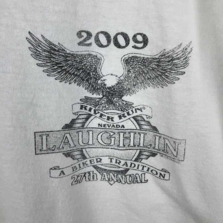 Laughlin River Run Eagle Pattern Print T-Shirt, Made in USA, Men's XL (approx.) cotton white type Vintage Second Hand