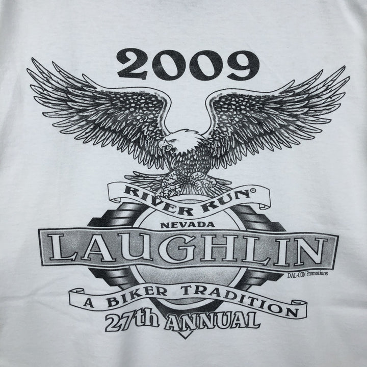 Laughlin River Run Eagle Pattern Print T-Shirt, Made in USA, Men's XL (approx.) cotton white type Vintage Second Hand