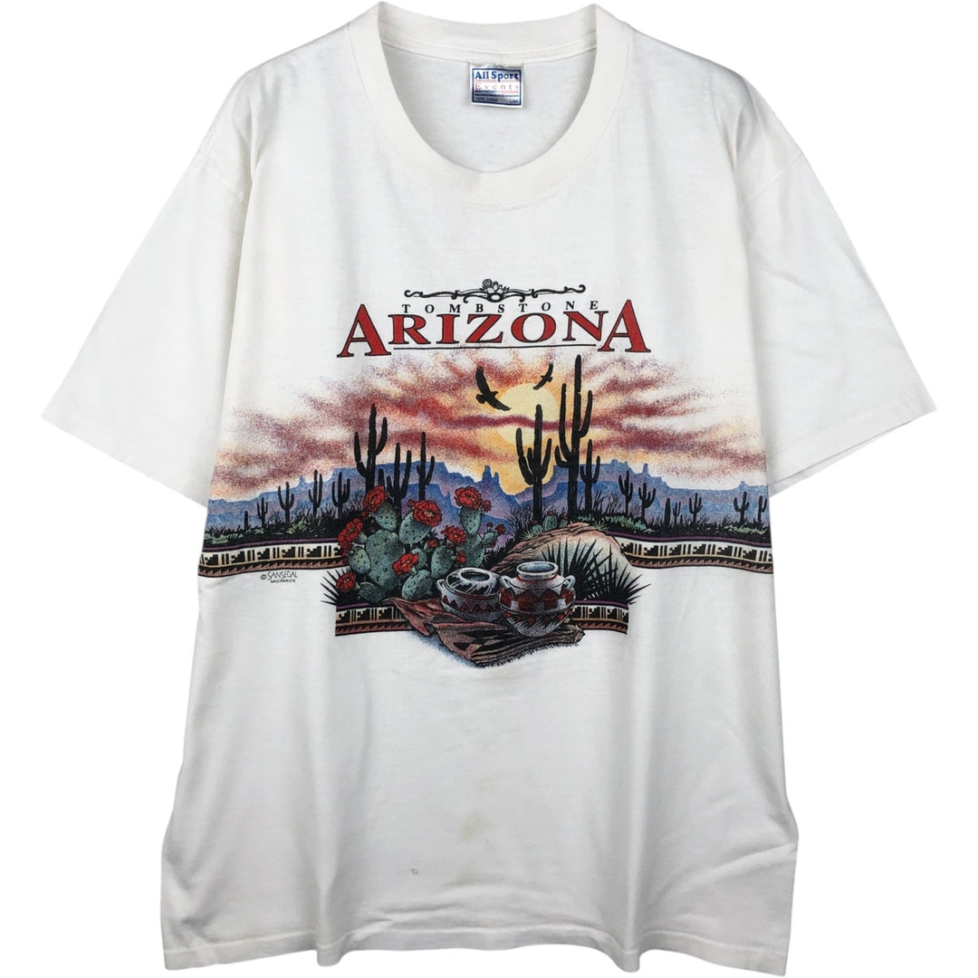 90'S All Sport Print T-Shirt, Men's Size L (Equivalent), Vintage cotton white type Vintage Second Hand