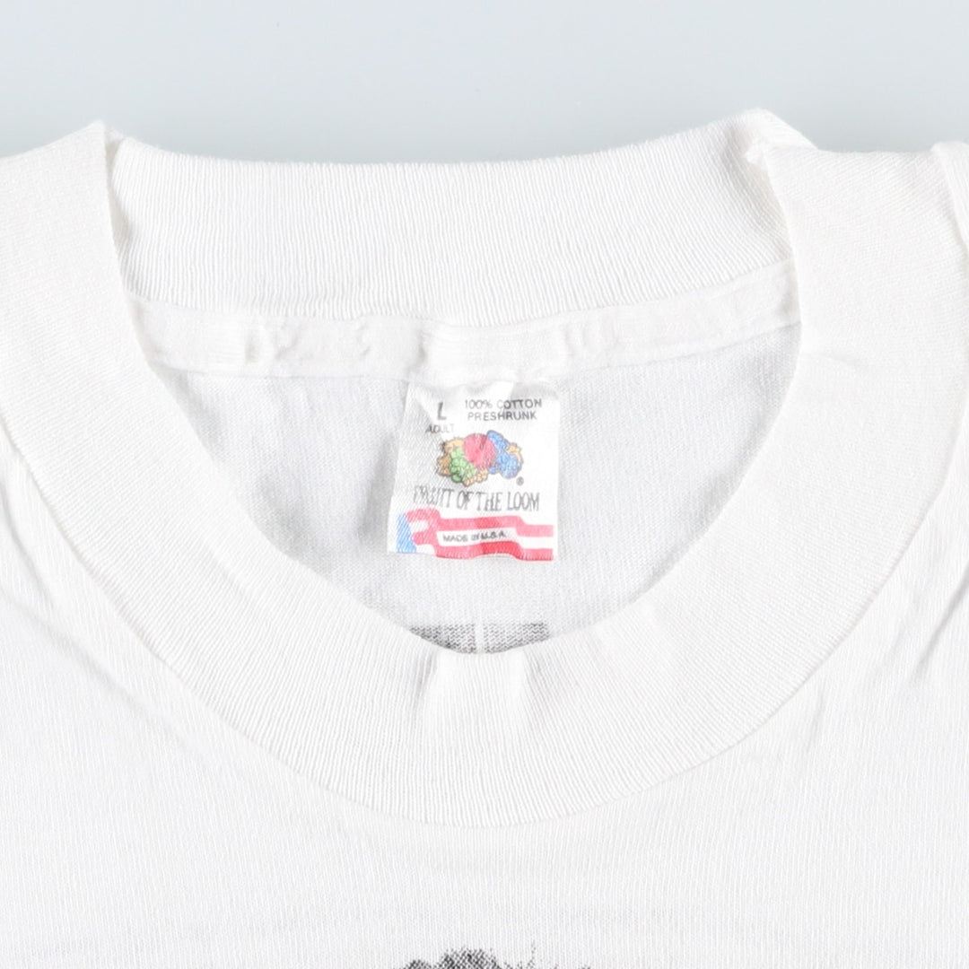 90'S Fruit of the Loom printed T-shirt, made in the USA, men's size L, vintage cotton white type Vintage Second Hand